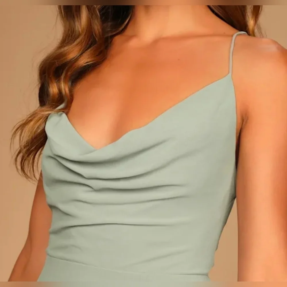 Lulus Romantically Speaking Sage Green Cowl Lace-Up Back Maxi Dress